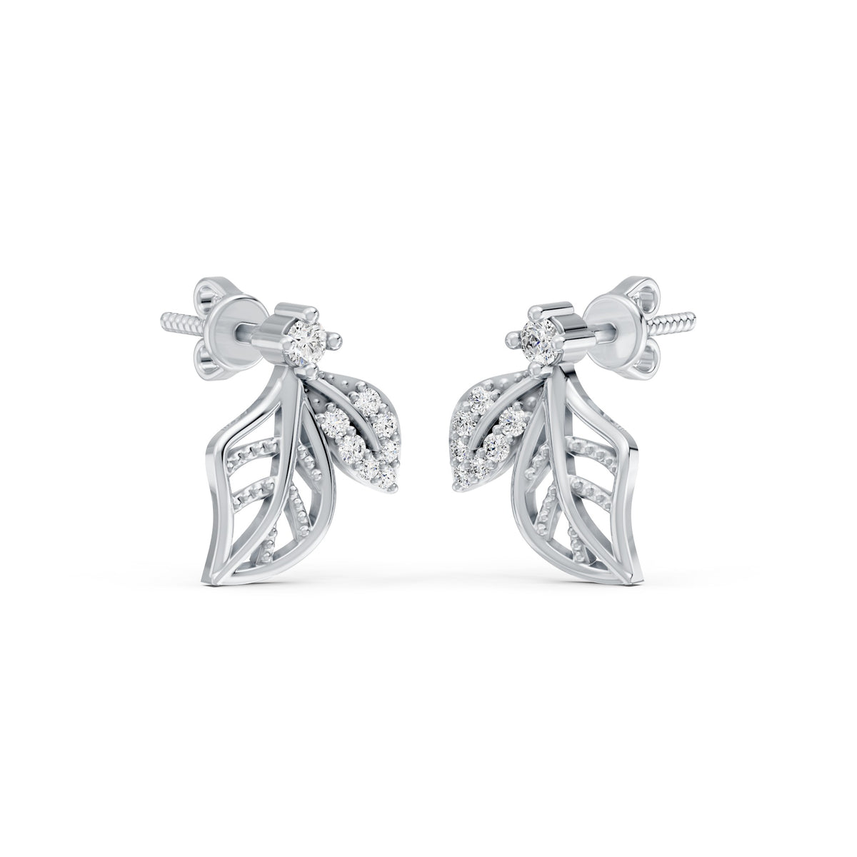 Elara Diamond Leaf Rhodium Plated 925 Sterling silver Studs