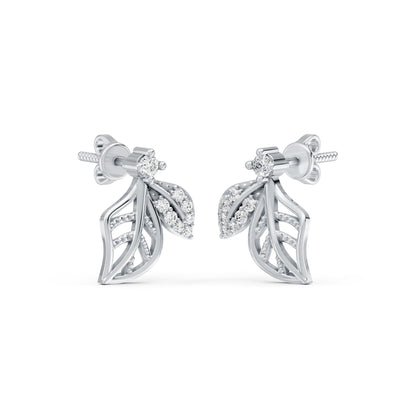 Elara Diamond Leaf Rhodium Plated 925 Sterling silver Studs
