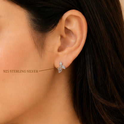Elara Diamond Leaf Rhodium Plated 925 Sterling silver Studs