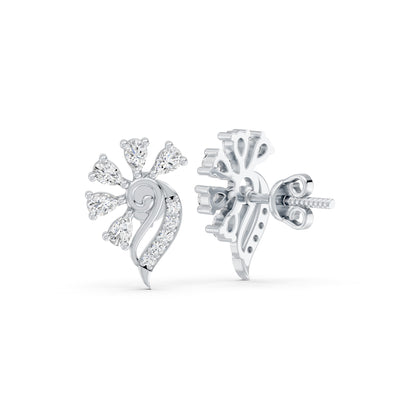 Pear-Cut Peacock Feather Rhodium plated 925 sterling silver Stud