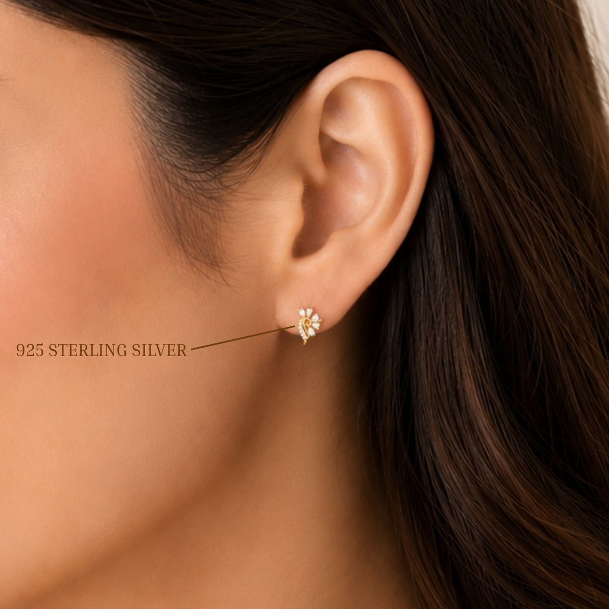 Pear-Cut Peacock Feather Gold plated 925 sterling silver Stud