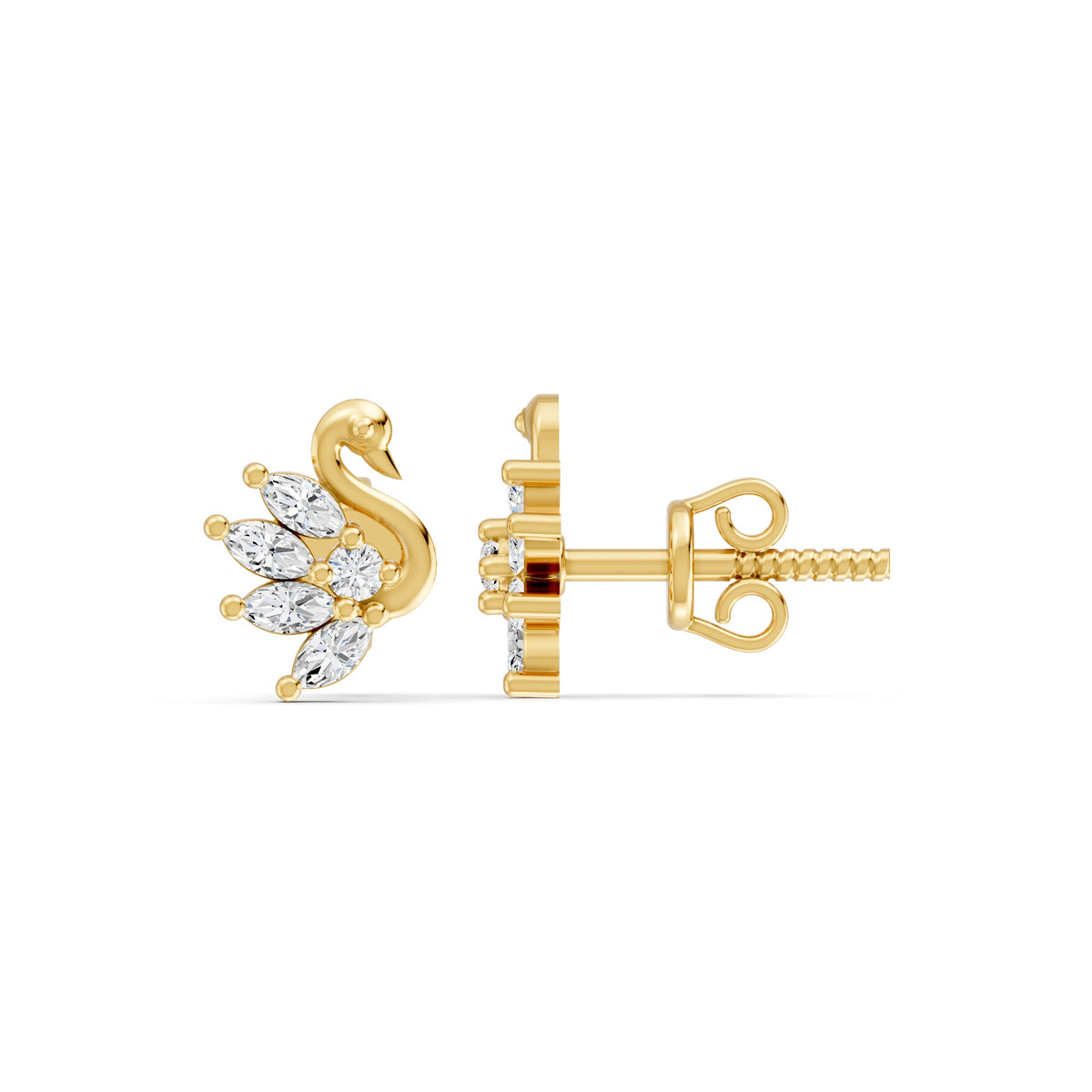 Marquise-Cut Swan Feather Gold Plated 925 sterling silger Stud Earrings