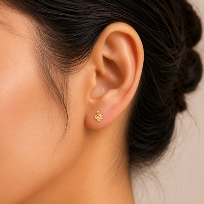 Marquise-Cut Swan Feather Gold Plated 925 sterling silger Stud Earrings