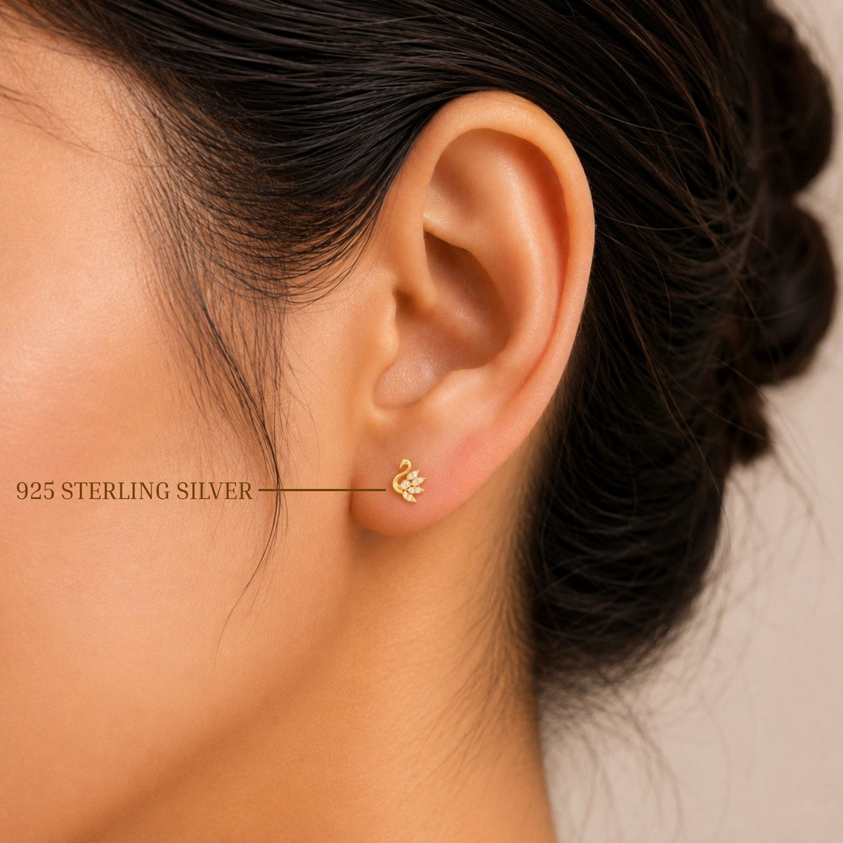 Marquise-Cut Swan Feather Gold Plated 925 sterling silger Stud Earrings