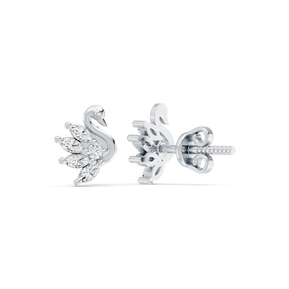 Marquise-Cut Swan Feather Rhodium Plated 925 sterling silver Stud