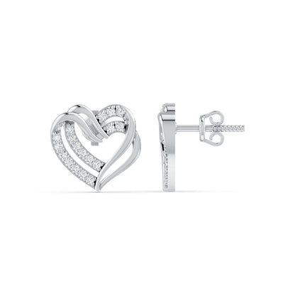 Intertwined Double Heart Sparkle Rhodium Plated 925 sterling silver Stud Earrings
