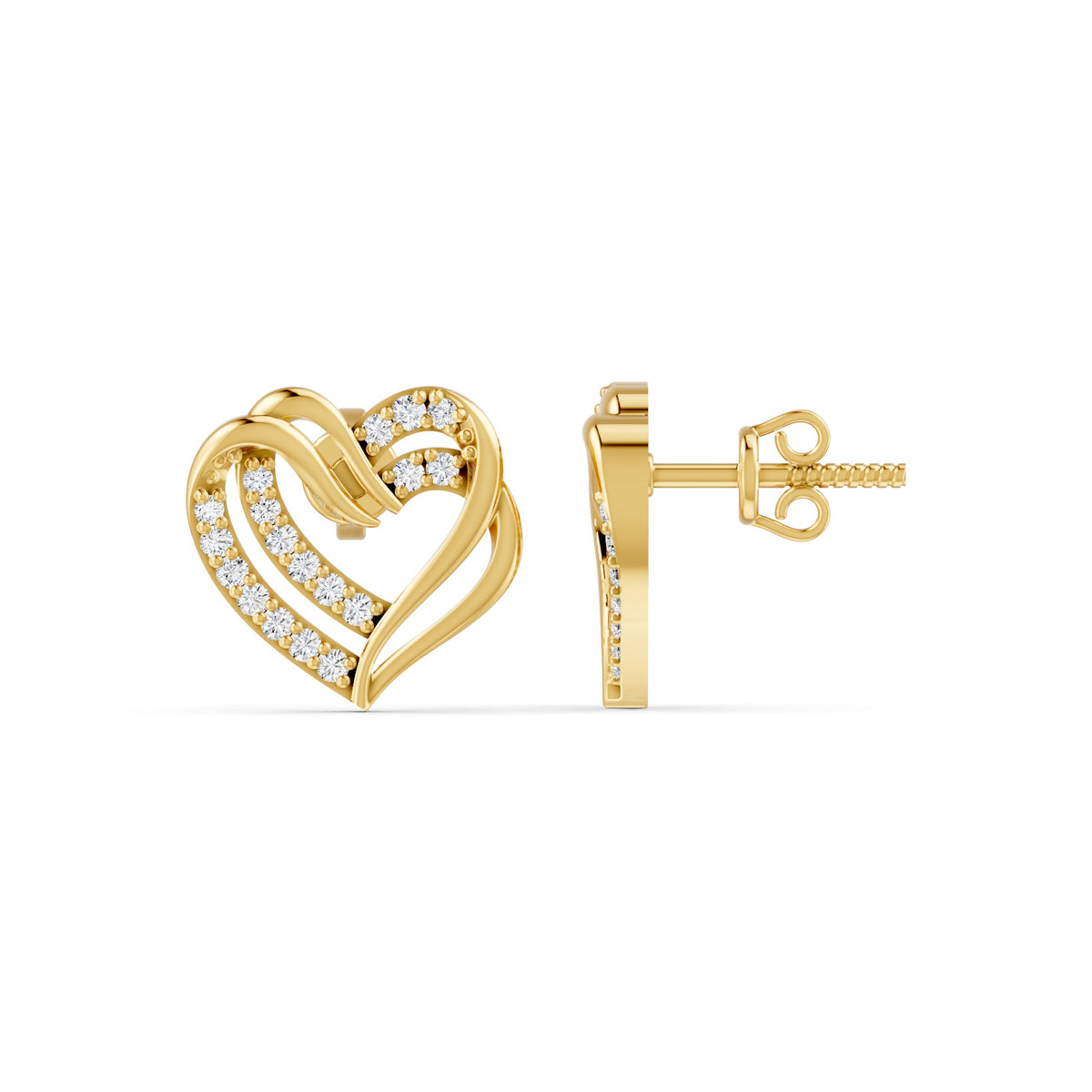 Intertwined Double Heart Sparkle Gold Plated 925 sterling silver Stud Earrings