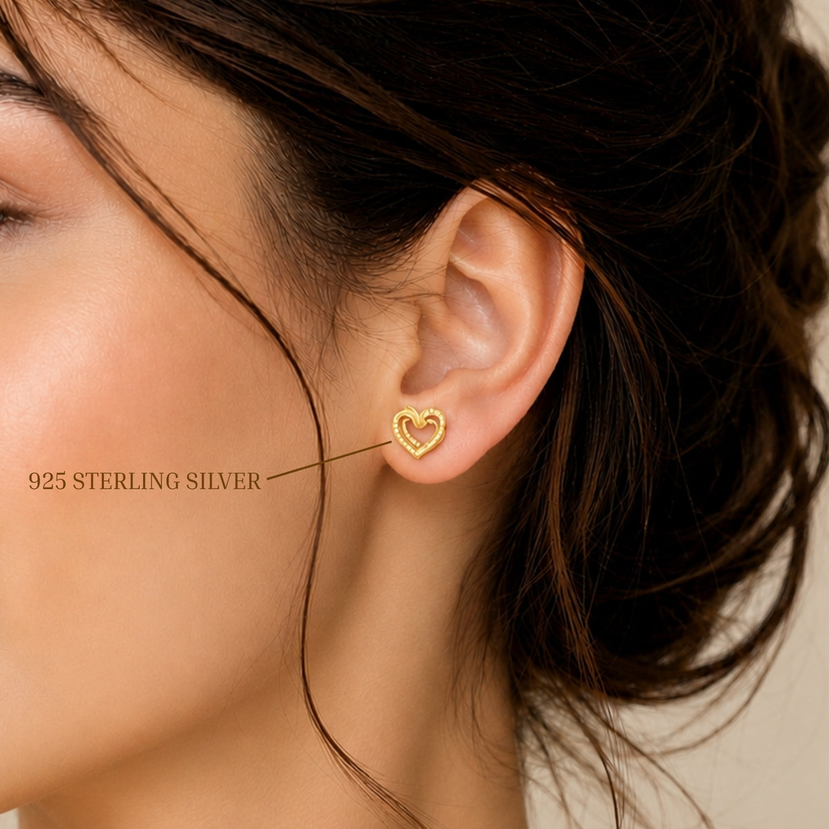 Intertwined Double Heart Sparkle Gold Plated 925 sterling silver Stud Earrings