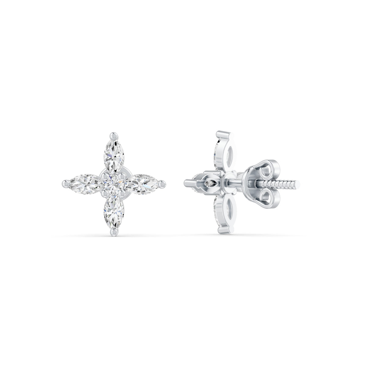 Marquise Four Petal Blossom Rhodium Plated 925 sterling silver Stud