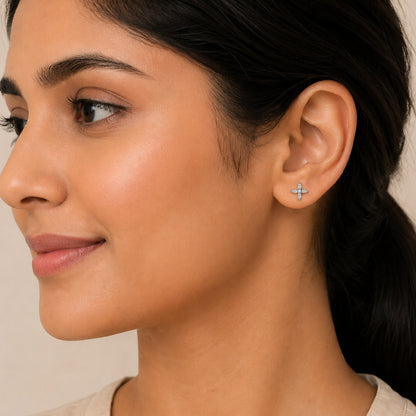 Marquise Four Petal Blossom Rhodium Plated 925 sterling silver Stud