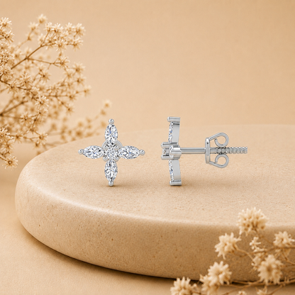 Marquise Four Petal Blossom Rhodium Plated 925 sterling silver Stud
