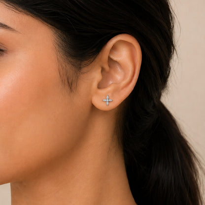 Marquise Four Petal Blossom Rhodium Plated 925 sterling silver Stud
