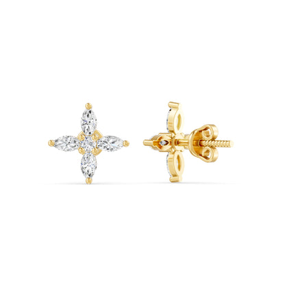 Marquise Four Petal Blossom Gold Plated 925 sterling silver Stud