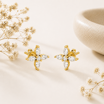 Marquise Four Petal Blossom Gold Plated 925 sterling silver Stud