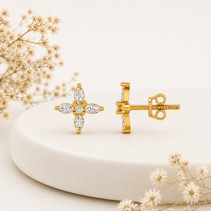 Marquise Four Petal Blossom Gold Plated 925 sterling silver Stud