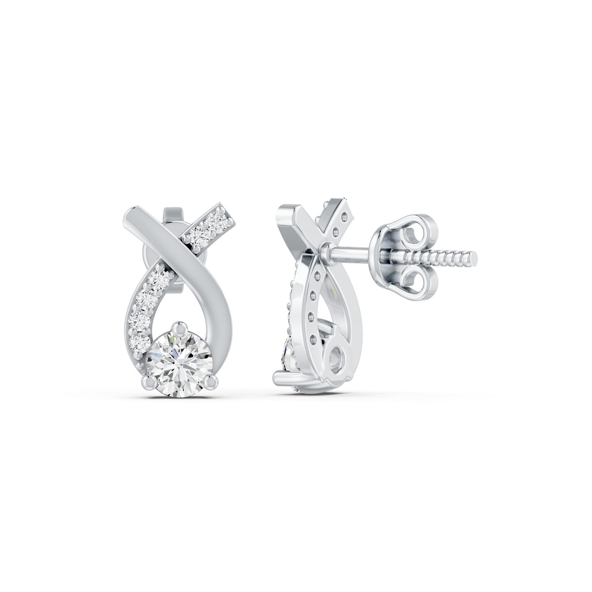 Twisted Ribbon Solitaire Rhodium Plated 925 sterling silver Stud