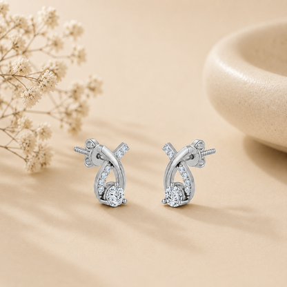 Twisted Ribbon Solitaire Rhodium Plated 925 sterling silver Stud