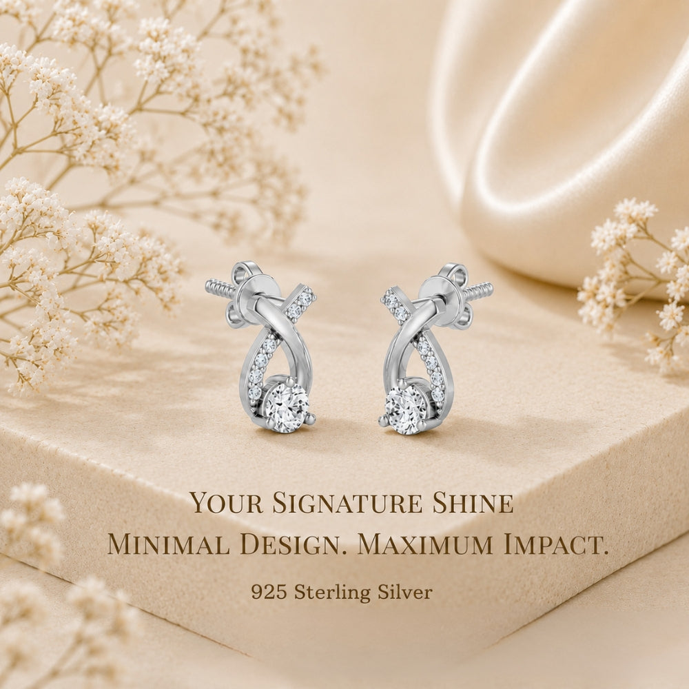 Twisted Ribbon Solitaire Rhodium Plated 925 sterling silver Stud