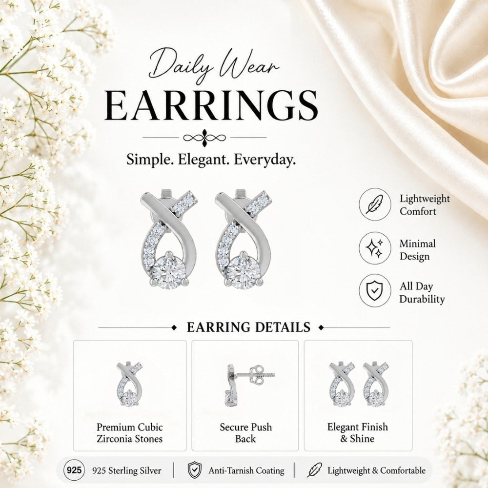 Twisted Ribbon Solitaire Rhodium Plated 925 sterling silver Stud
