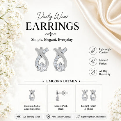 Twisted Ribbon Solitaire Rhodium Plated 925 sterling silver Stud