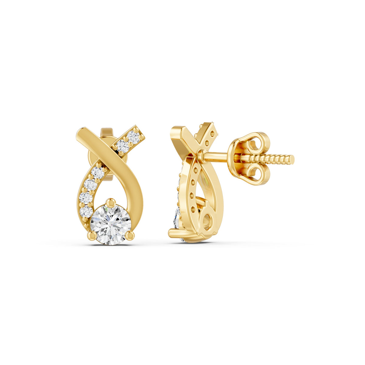 Twisted Ribbon Solitaire Gold Plated 925 sterling silver Stud