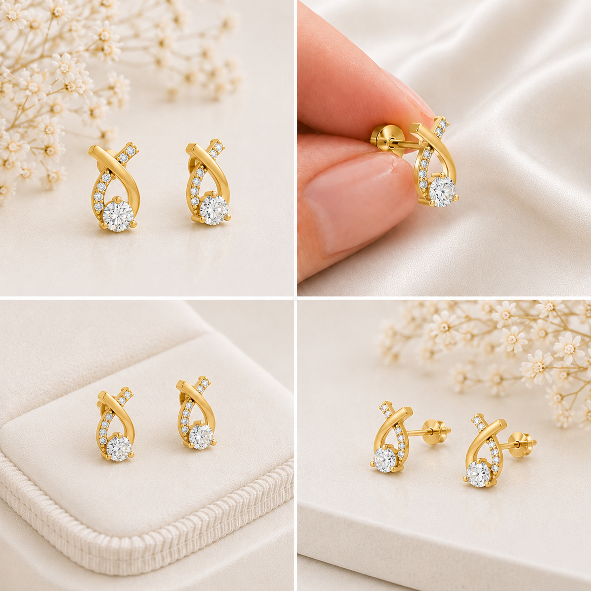 Twisted Ribbon Solitaire Gold Plated 925 sterling silver Stud