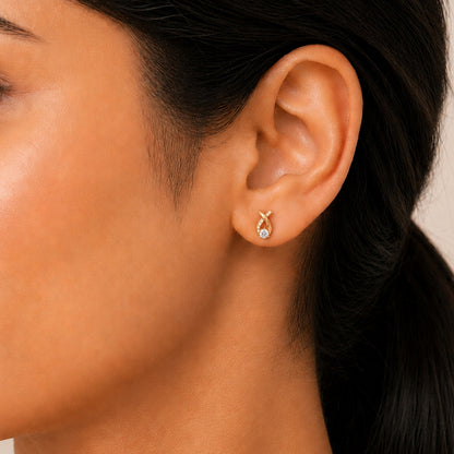 Twisted Ribbon Solitaire Gold Plated 925 sterling silver Stud