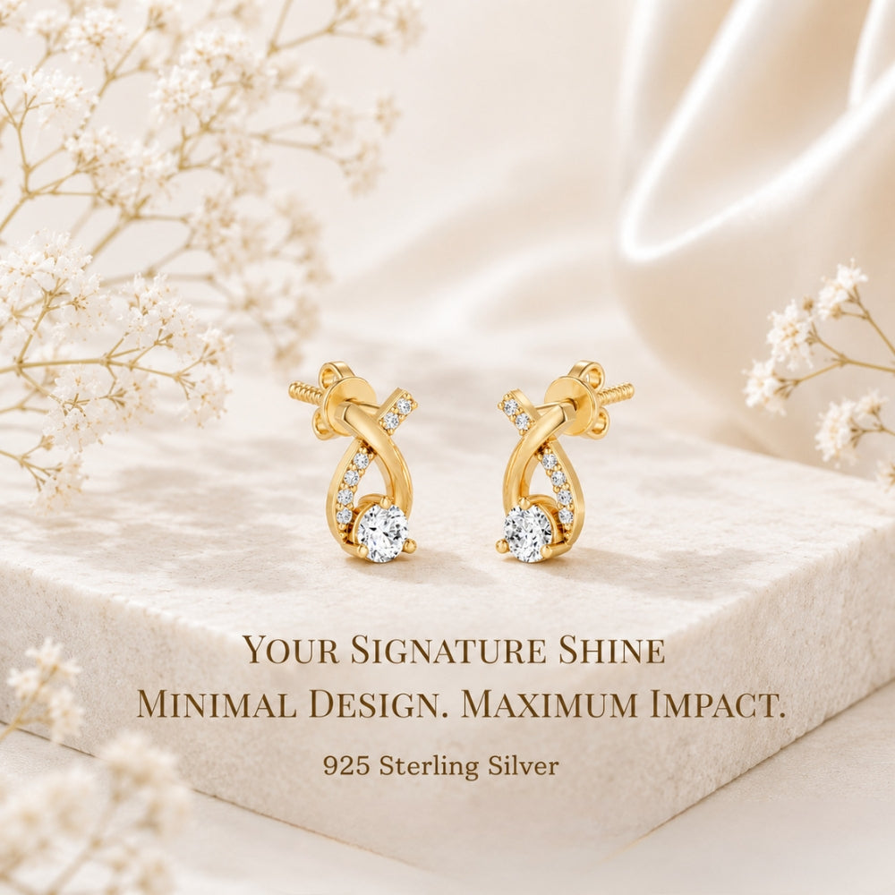 Twisted Ribbon Solitaire Gold Plated 925 sterling silver Stud