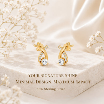 Twisted Ribbon Solitaire Gold Plated 925 sterling silver Stud