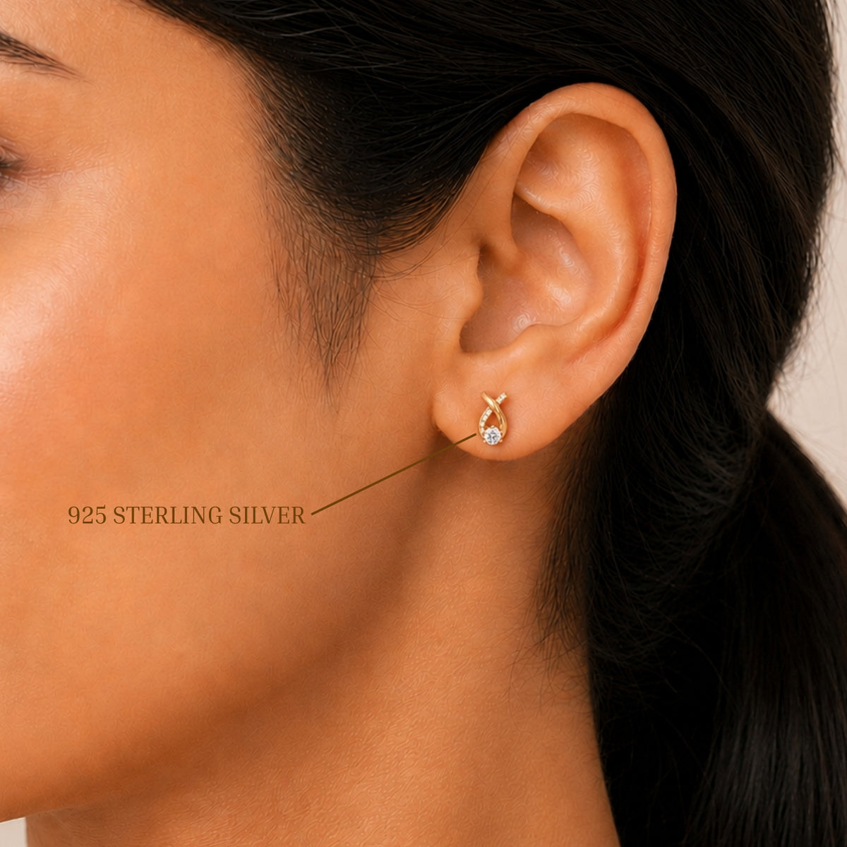 Twisted Ribbon Solitaire Gold Plated 925 sterling silver Stud