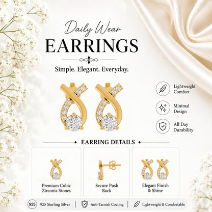 Twisted Ribbon Solitaire Gold Plated 925 sterling silver Stud