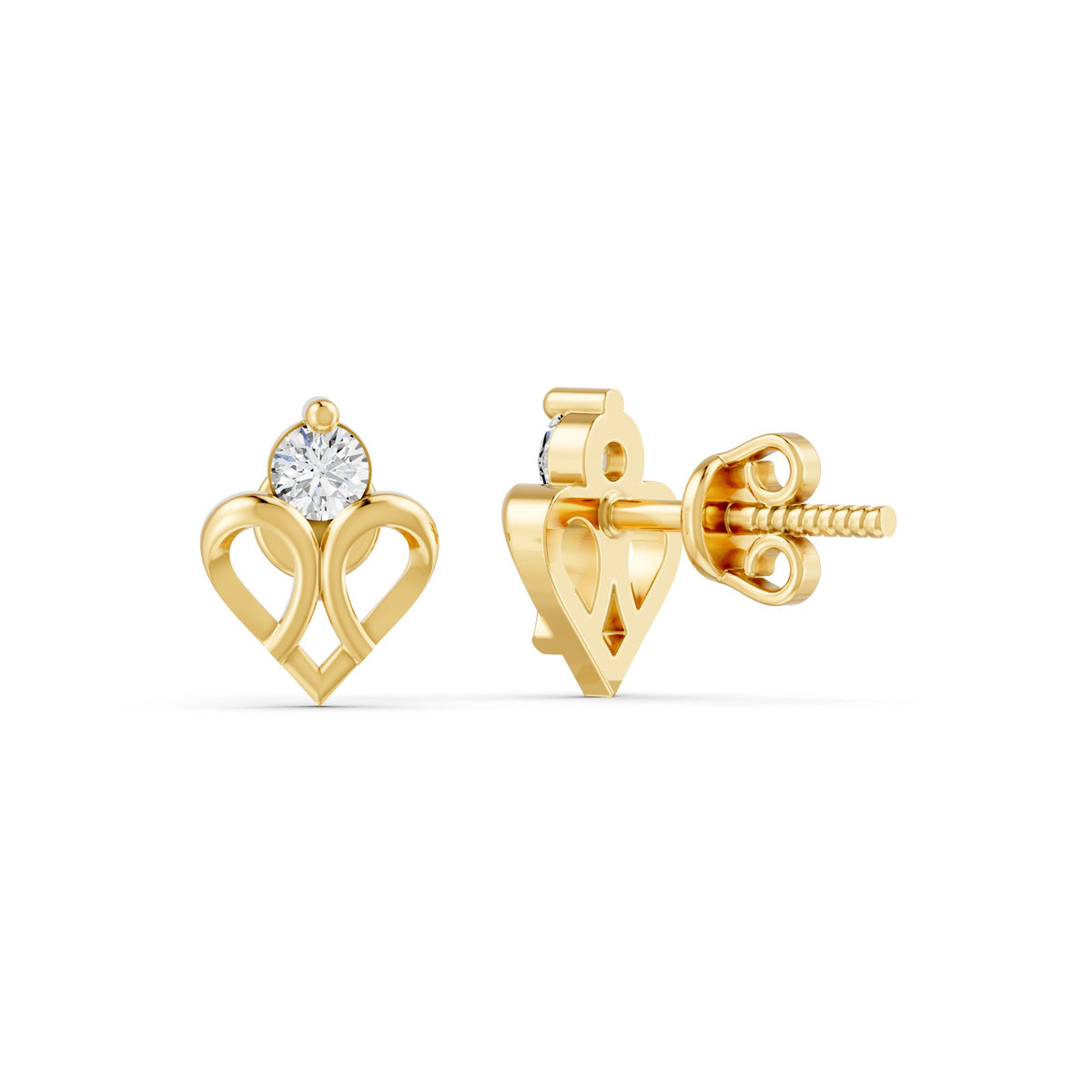 Double Loop Heart Solitaire Gold Plated 925 Sterling Silver Stud