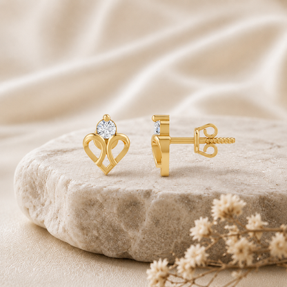 Double Loop Heart Solitaire Gold Plated 925 Sterling Silver Stud