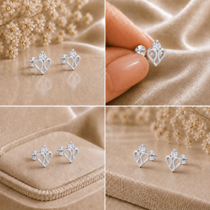 Double Loop Heart Solitaire Rhodium Plated 925 Sterling Silver Stud