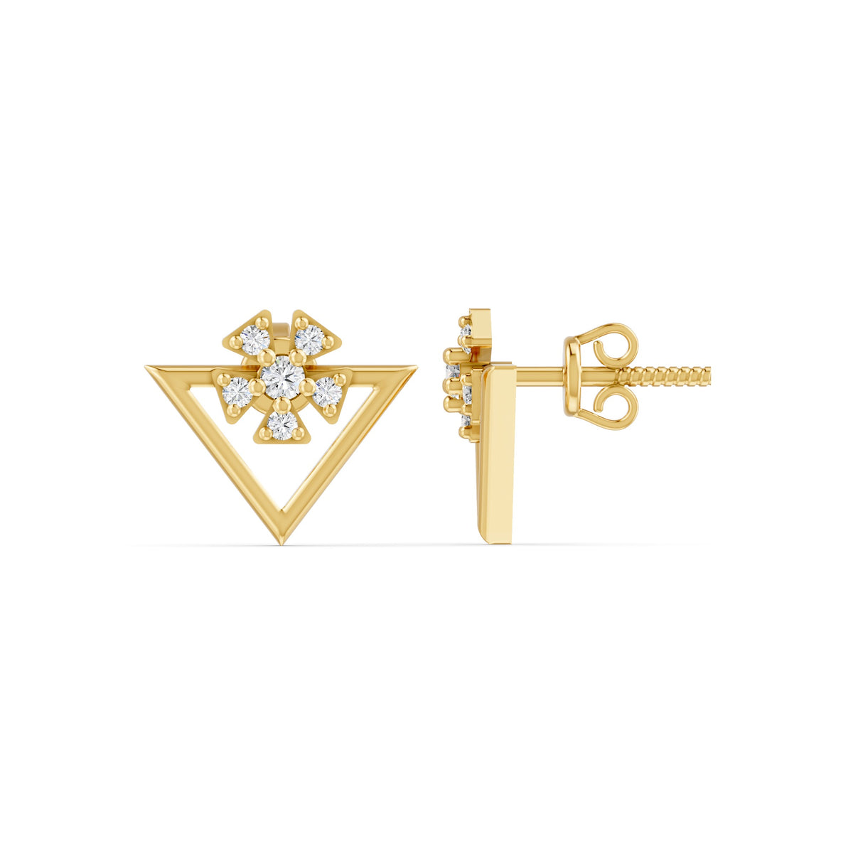 Floral Sparkle Geometric Gold Plated 925 Sterling silver Stud