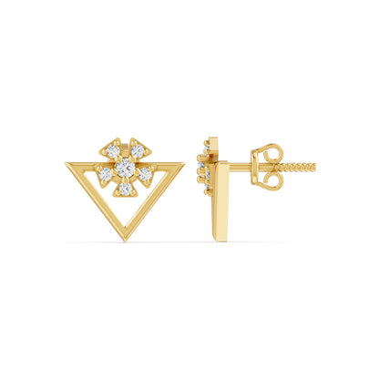 Floral Sparkle Geometric Gold Plated 925 Sterling silver Stud