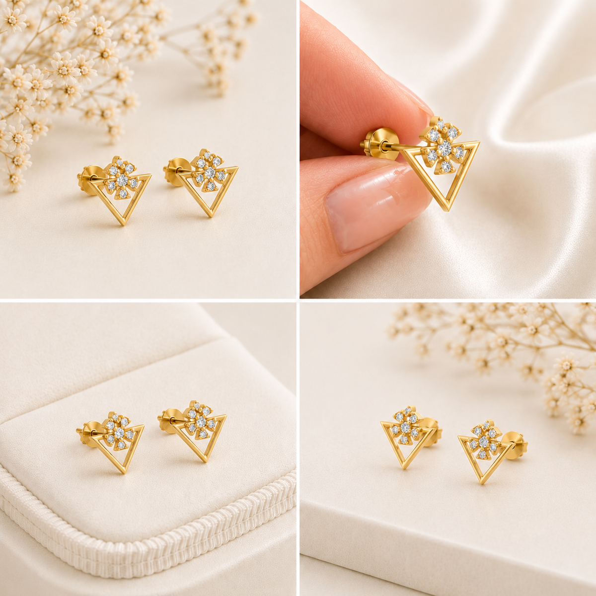 Floral Sparkle Geometric Gold Plated 925 Sterling silver Stud