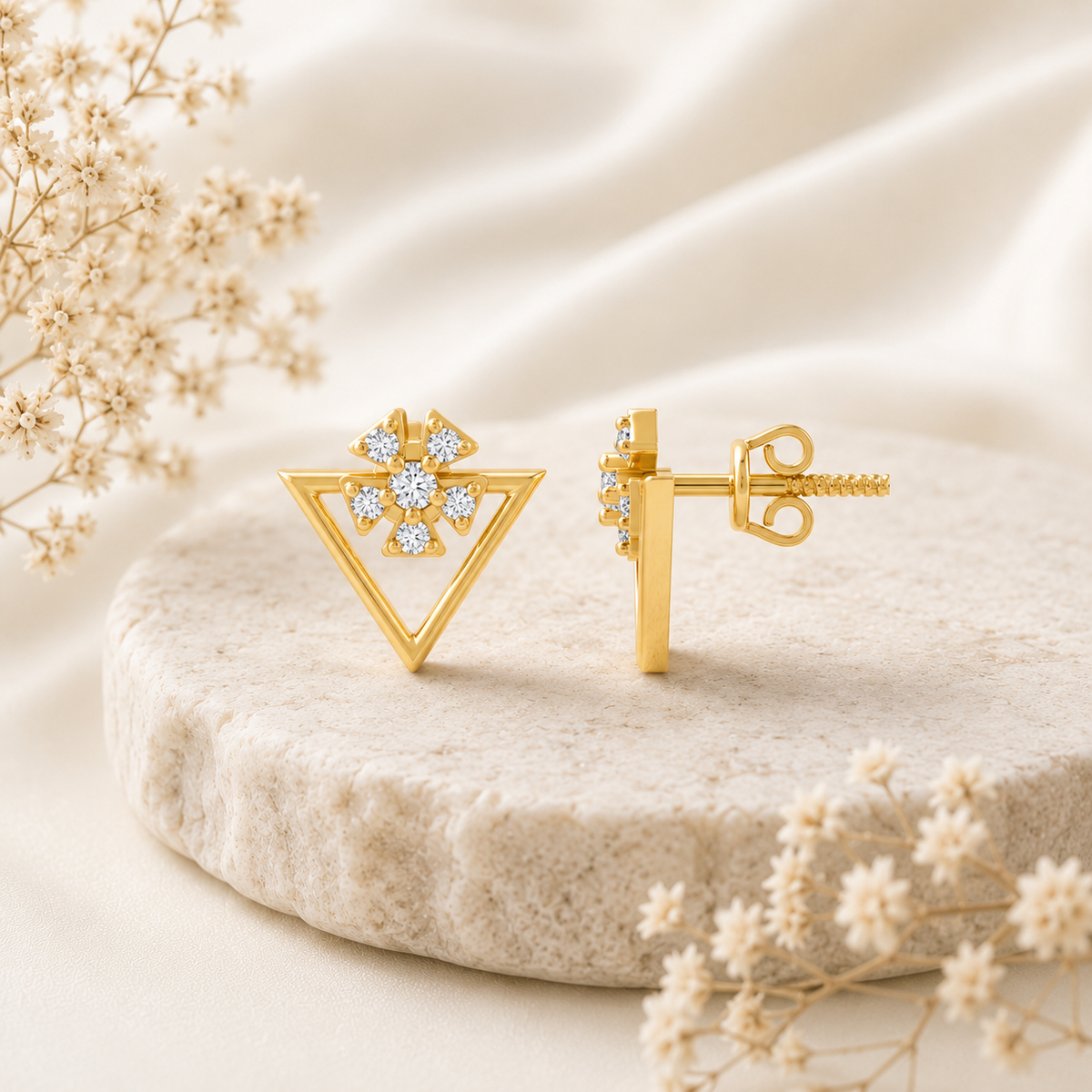 Floral Sparkle Geometric Gold Plated 925 Sterling silver Stud