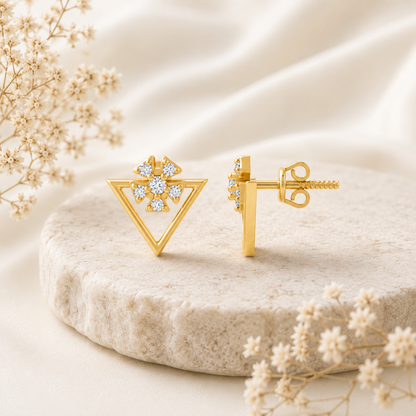 Floral Sparkle Geometric Gold Plated 925 Sterling silver Stud