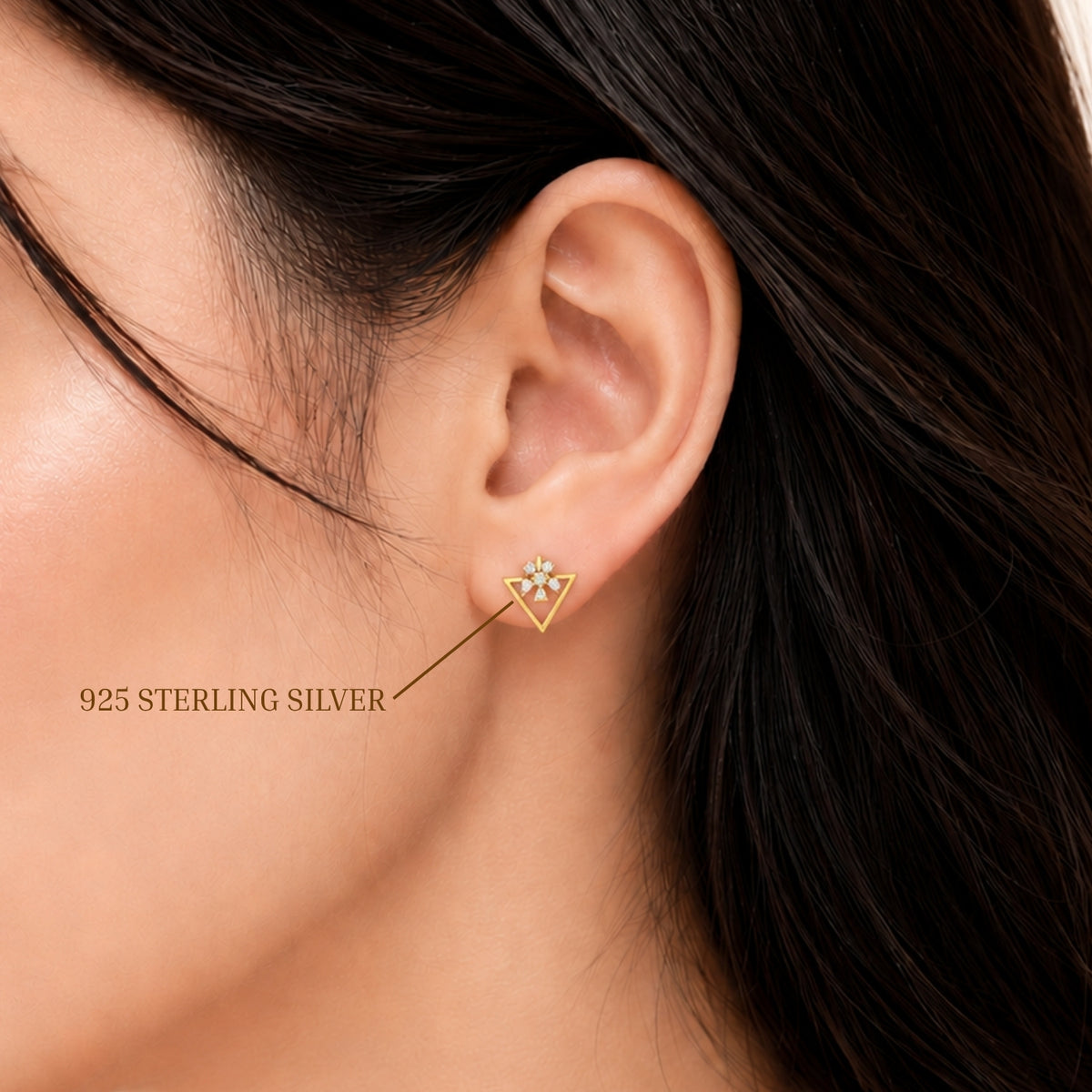 Floral Sparkle Geometric Gold Plated 925 Sterling silver Stud