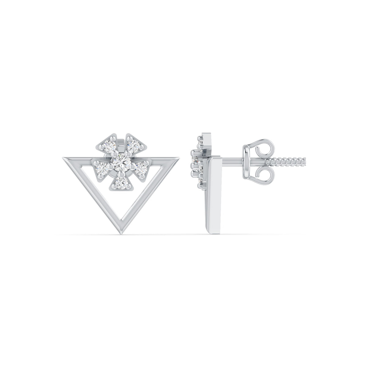 Floral Sparkle Geometric Rhodium Plated 925 Sterling silver Stud