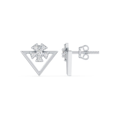 Floral Sparkle Geometric Rhodium Plated 925 Sterling silver Stud
