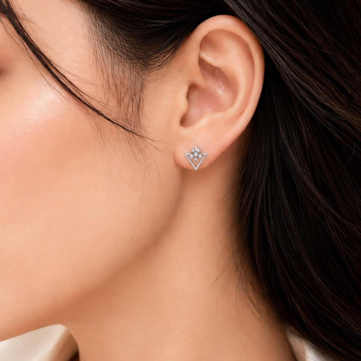 Floral Sparkle Geometric Rhodium Plated 925 Sterling silver Stud