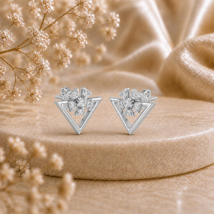 Floral Sparkle Geometric Rhodium Plated 925 Sterling silver Stud