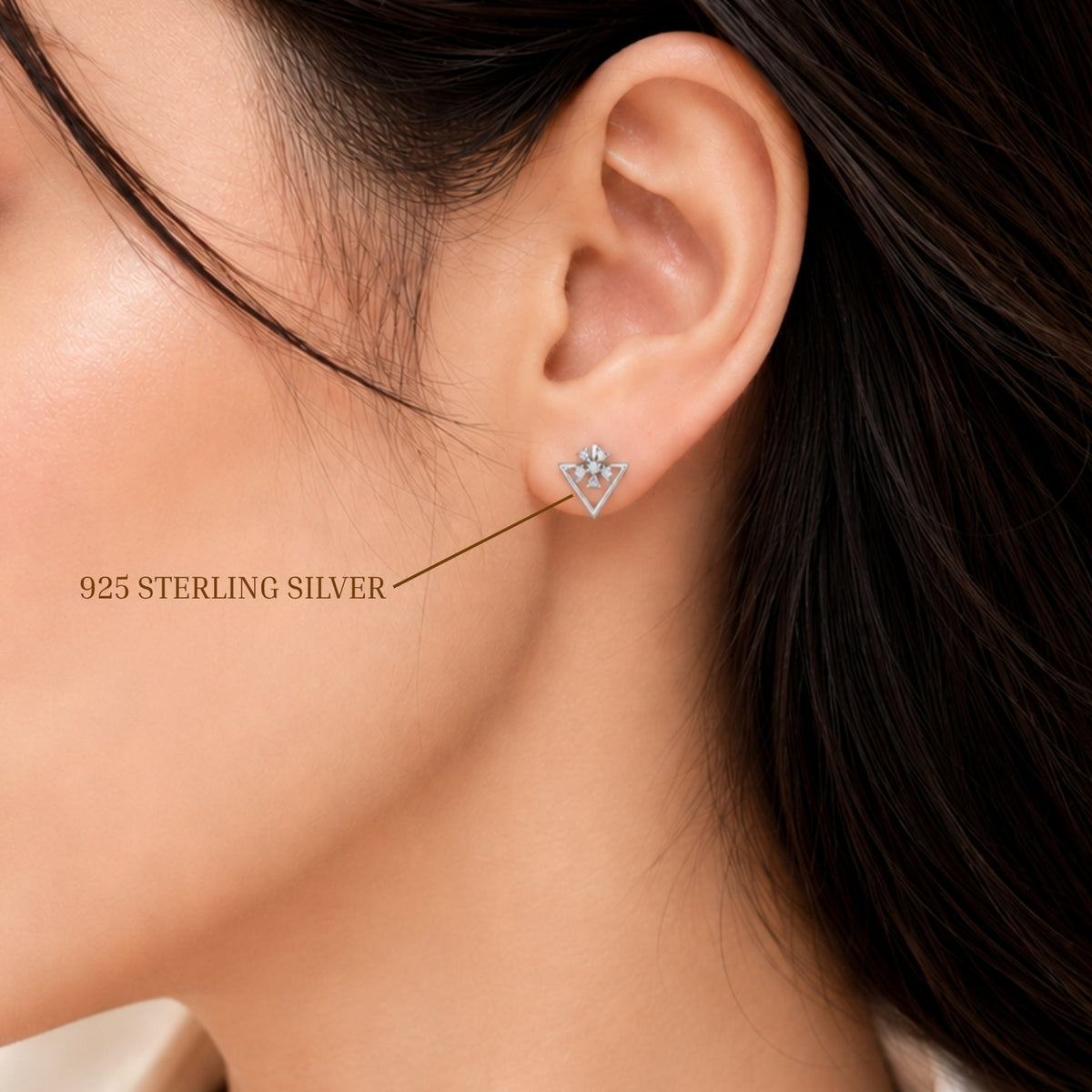 Floral Sparkle Geometric Rhodium Plated 925 Sterling silver Stud