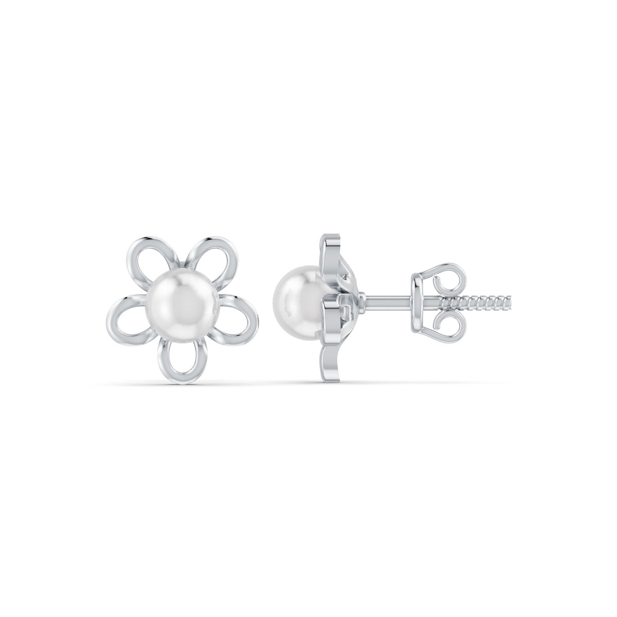 Pearl Bloom Floral Rhodium plated 925 Sterling Silver Stud