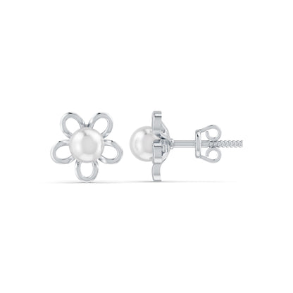 Pearl Bloom Floral Rhodium plated 925 Sterling Silver Stud