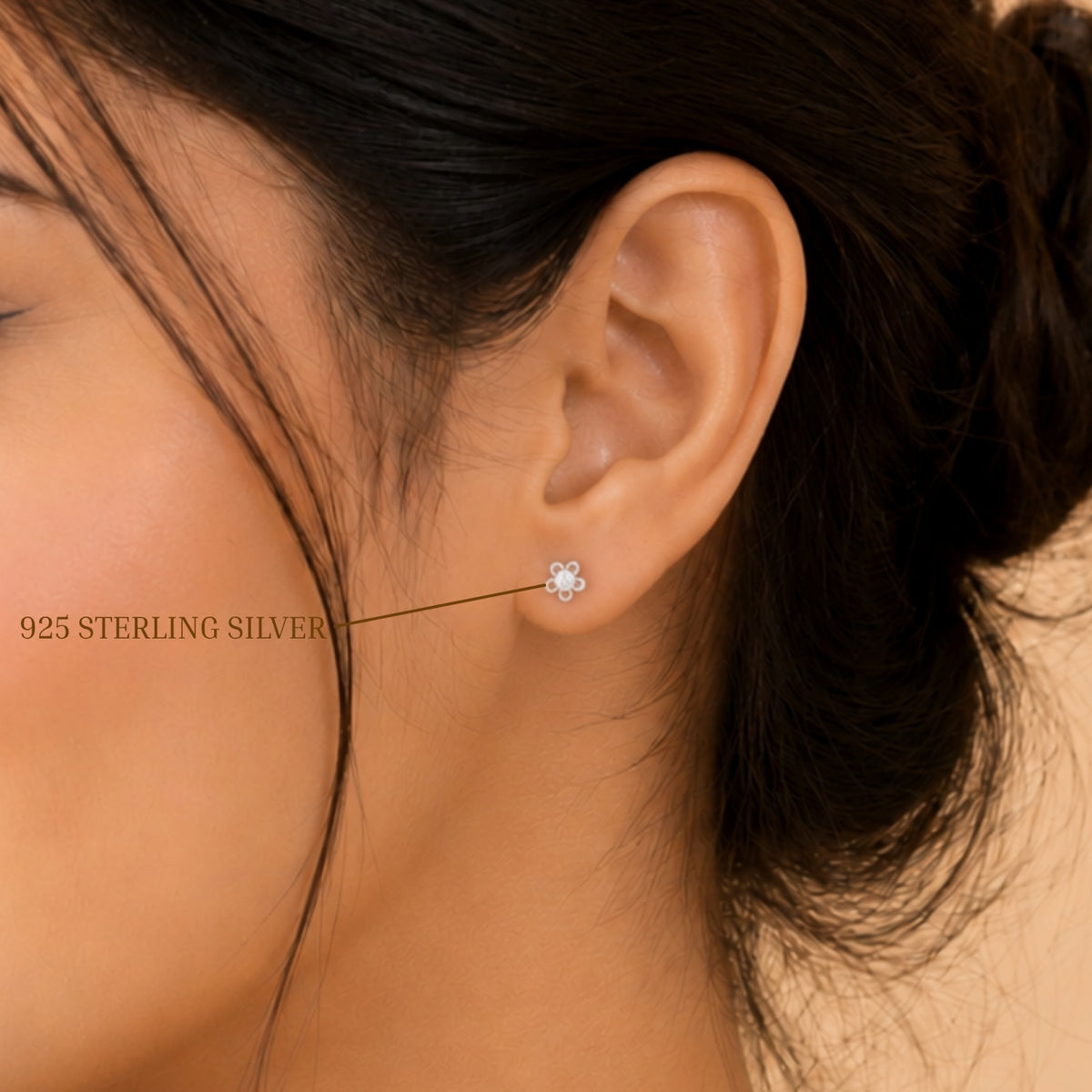 Pearl Bloom Floral Rhodium plated 925 Sterling Silver Stud