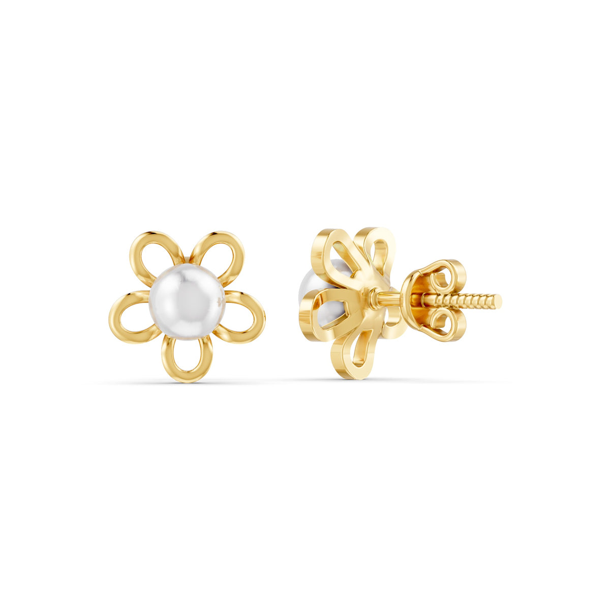 Pearl Bloom Floral Gold plated 925 Sterling Silver Stud