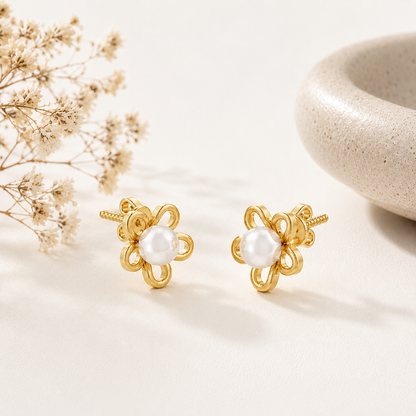Pearl Bloom Floral Gold plated 925 Sterling Silver Stud